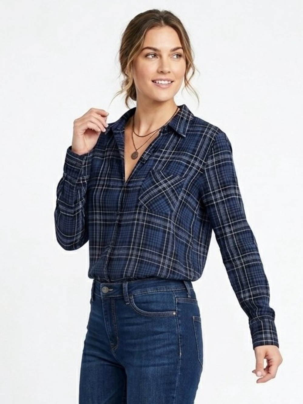 Elliott Lauren Navy Plaid Button-Down Shirt